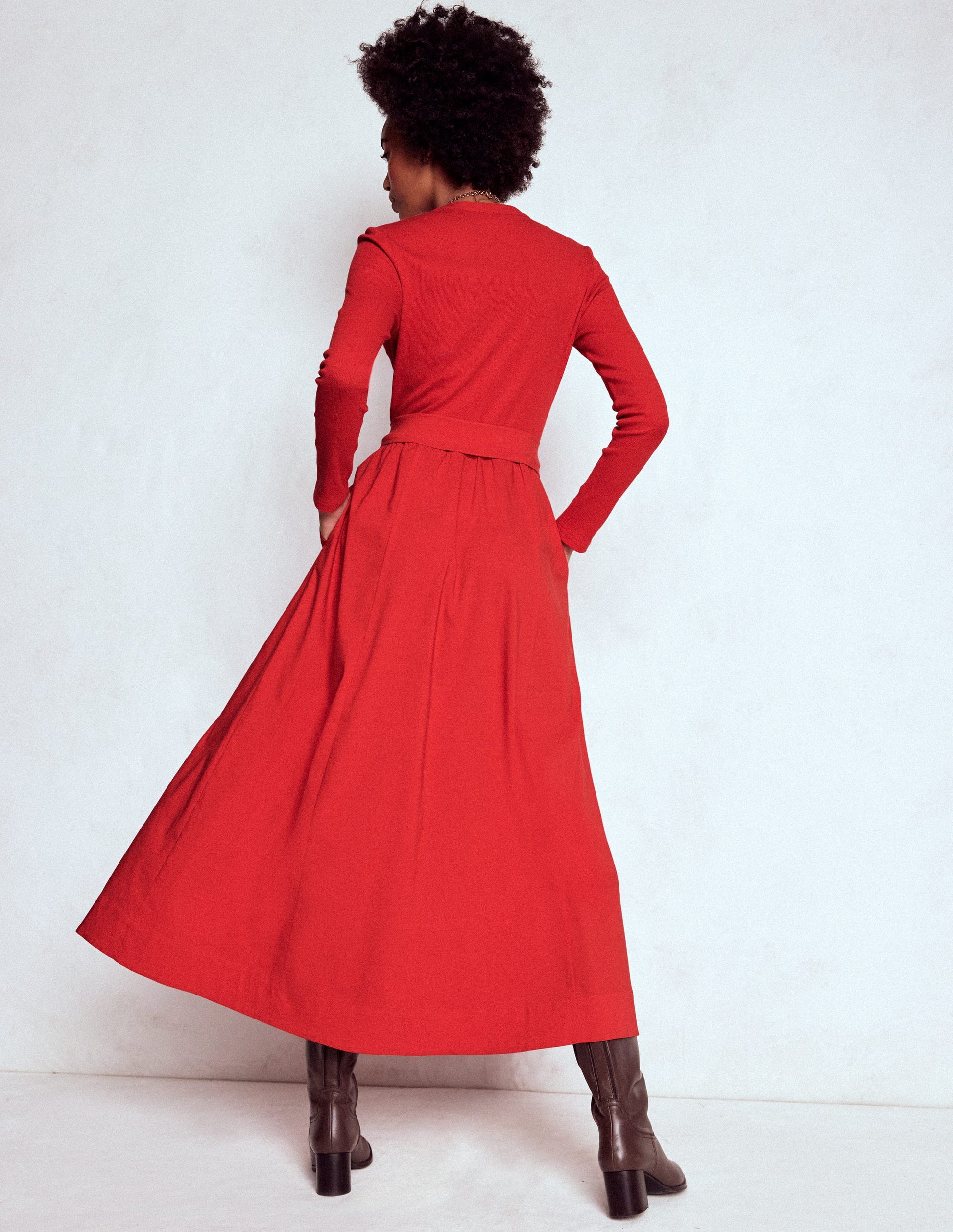 Button Detail Mix Dress-Crimson Red-5
