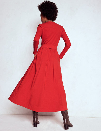 Button Detail Mix Dress-Crimson Red-5