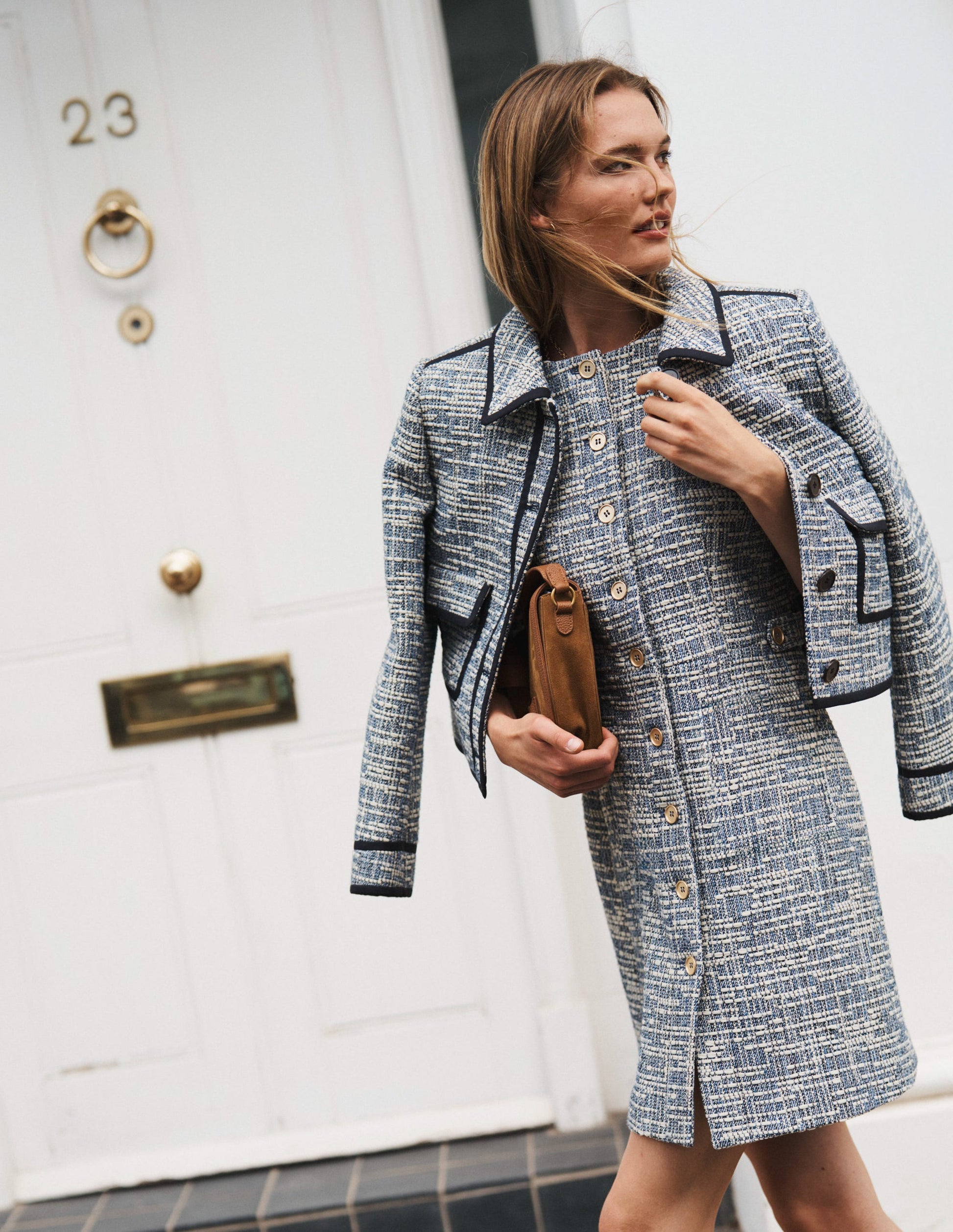 Textured Tab Short Dress-Blue and White Texture | Boden Global Textured Tab Short Dress-Blue and White Texture | Boden Global