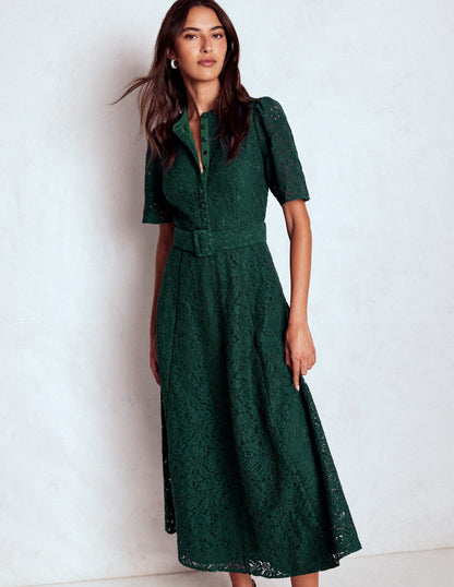 Kate Puff Sleeve Lace Dress-Dark Green-2