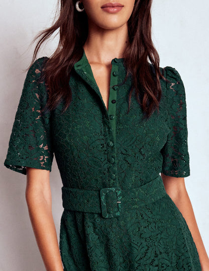 Kate Puff Sleeve Lace Dress-Dark Green-3