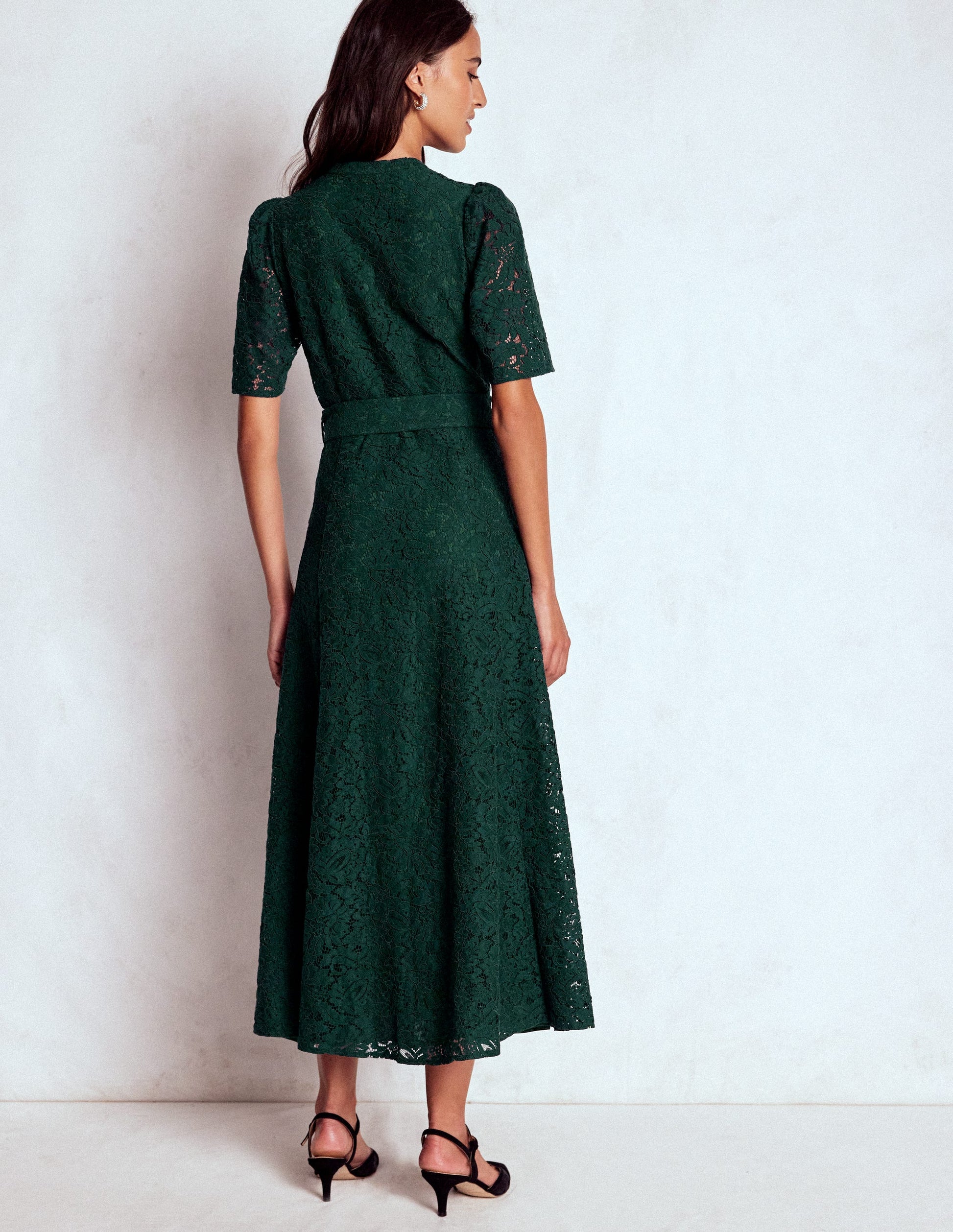 Kate Puff Sleeve Lace Dress-Dark Green-4