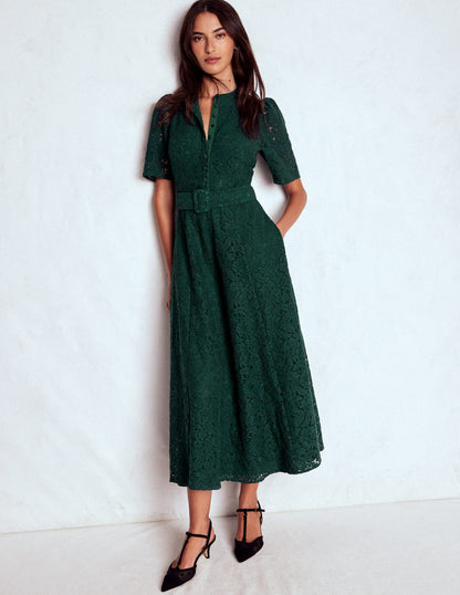 Kate Puff Sleeve Lace Dress-Dark Green-5