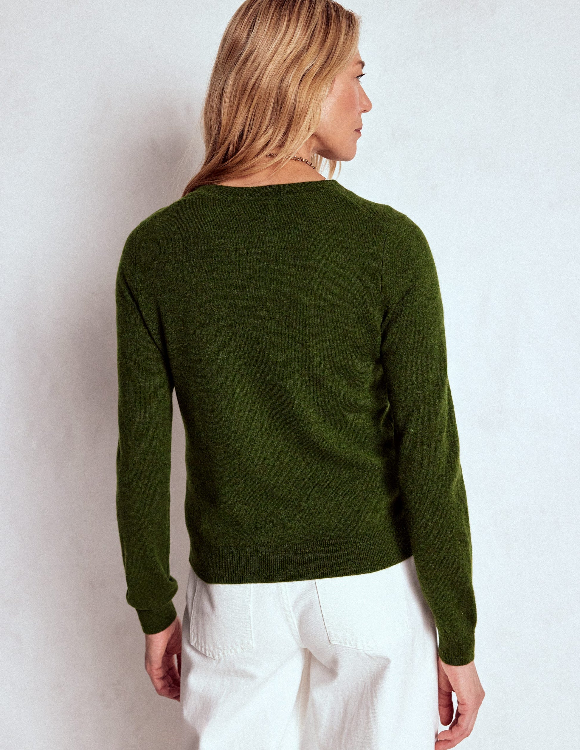 Eva Cashmere Crew Neck Jumper-Leaf Green Melange-3
