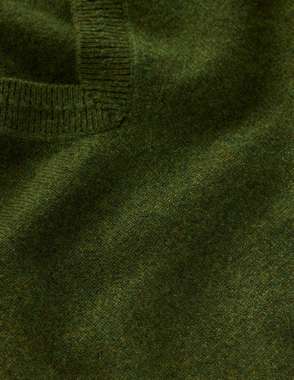 Eva Cashmere V-neck Jumper-Leaf Green Melange-5