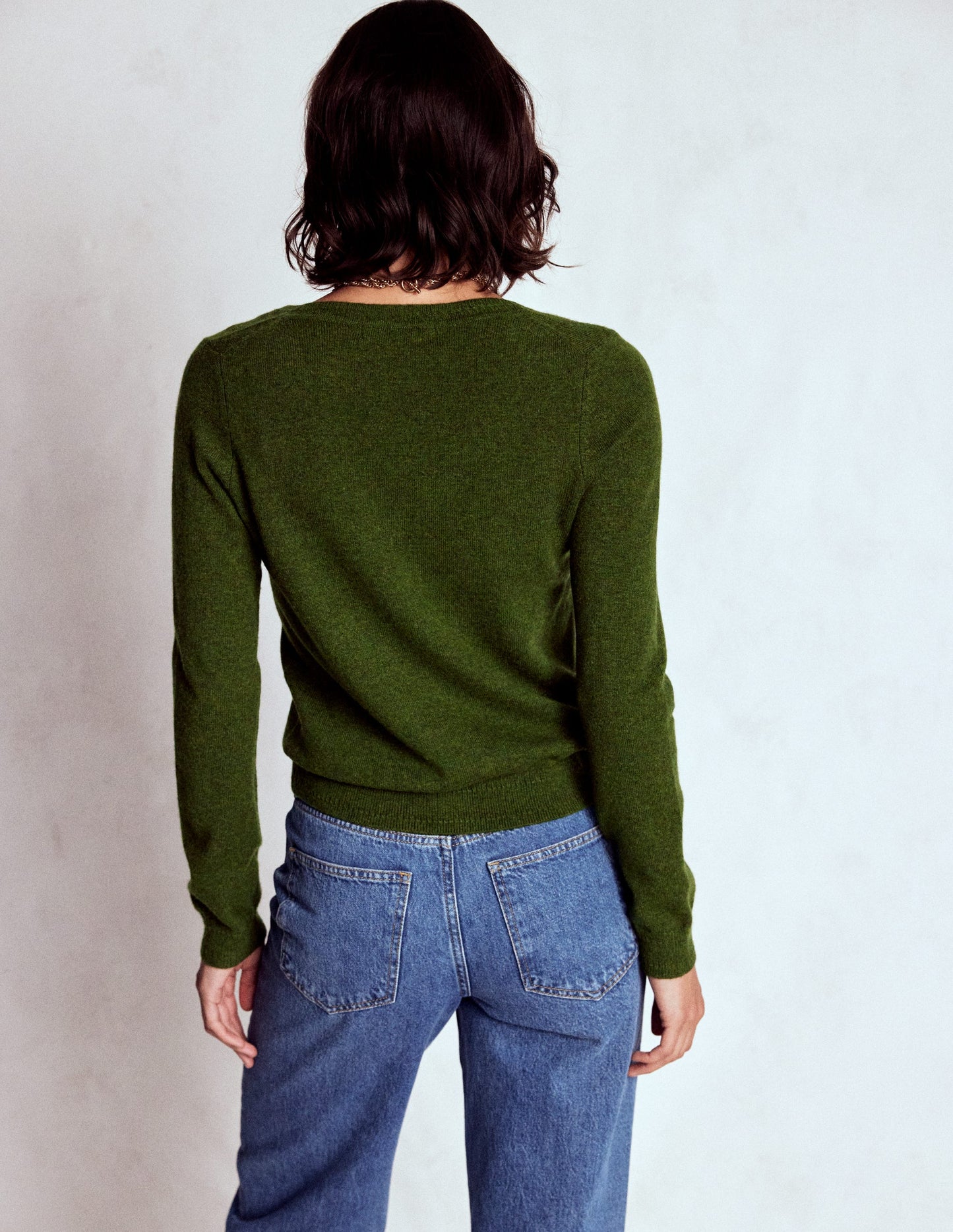 Eva Cashmere V-neck Jumper-Leaf Green Melange