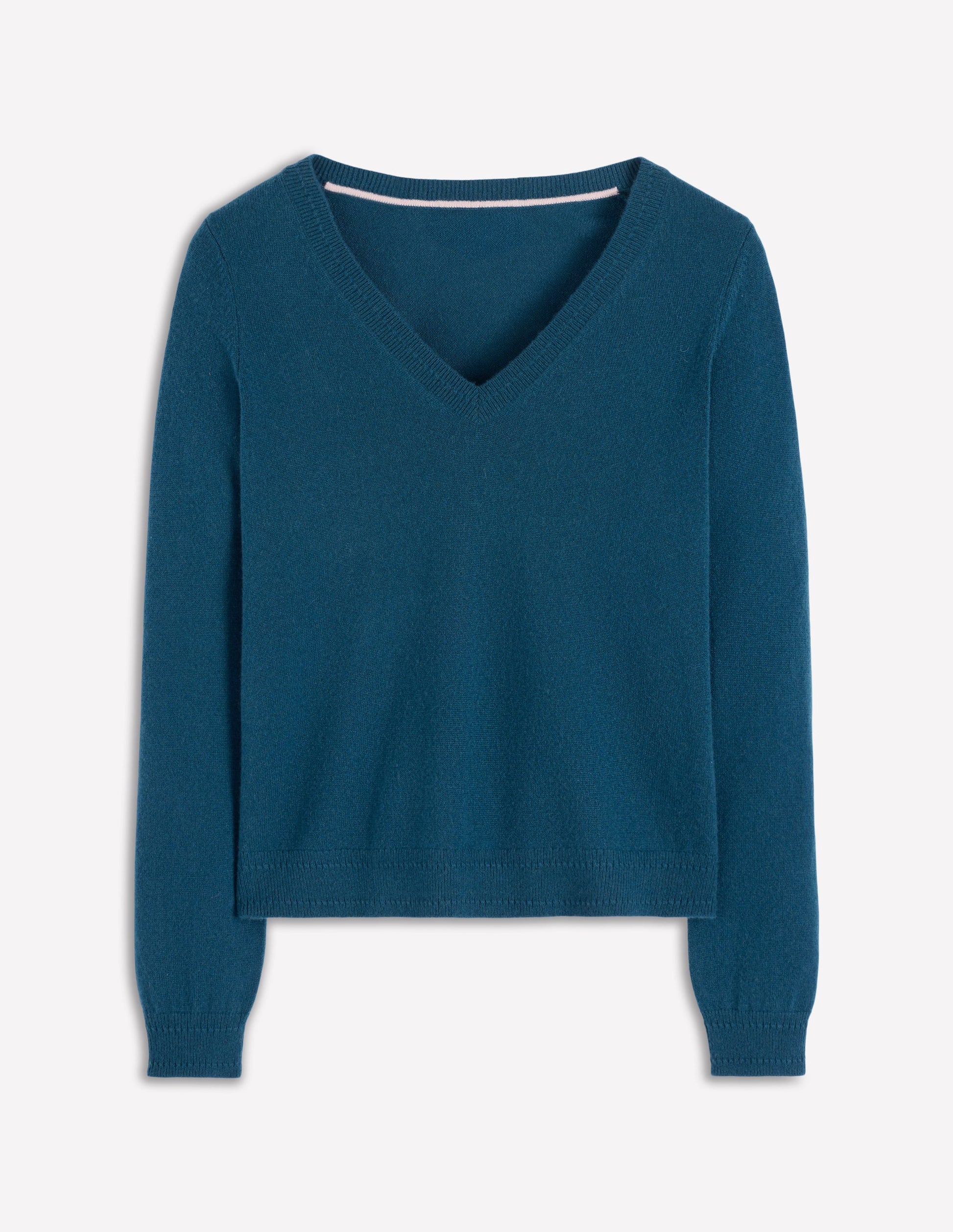 Eva Cashmere V-neck Jumper-Midnight Ocean-5