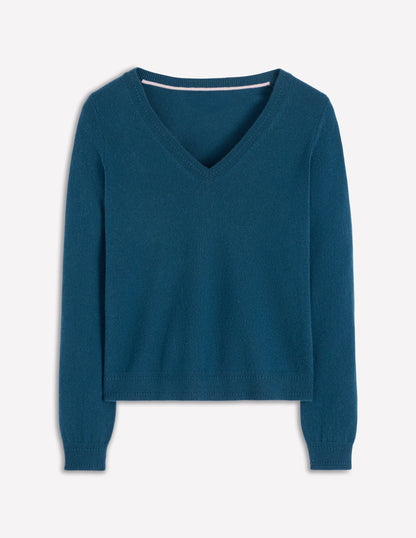 Eva Cashmere V-neck Jumper-Midnight Ocean-5