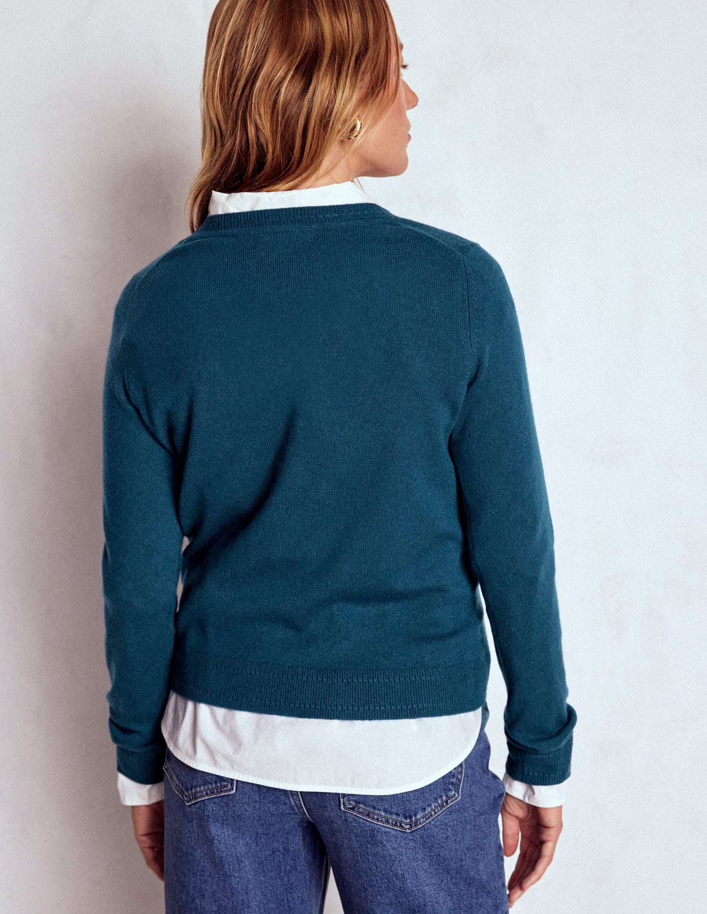Eva Cashmere V-neck Jumper-Midnight Ocean