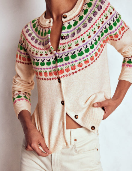 Edie Fair Isle Cardigan-Ecru Marl, Fruit