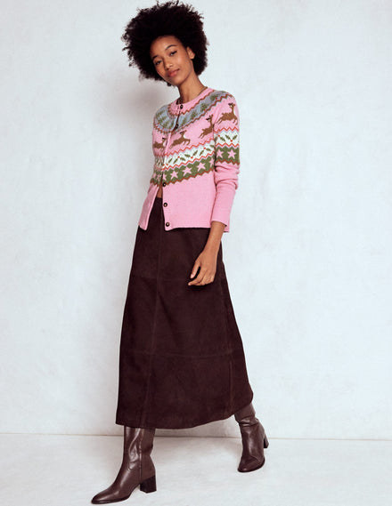 Edie Fair Isle Cardigan-Pink, Reindeer
