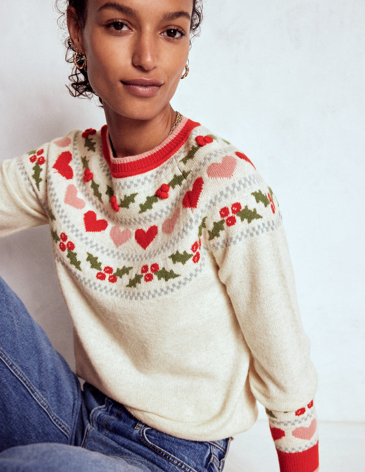 Edie Fair Isle Jumper-Oatmeal Melange, Holly