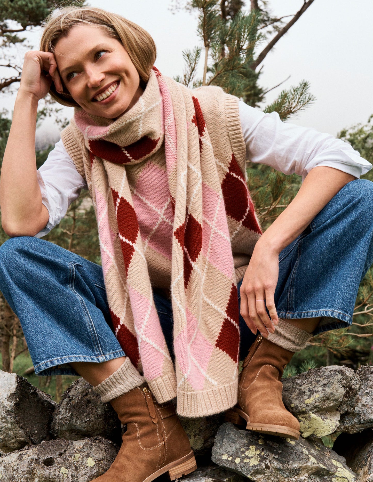 Eleanor Fair Isle Tank-Chinchilla Melange Argyle