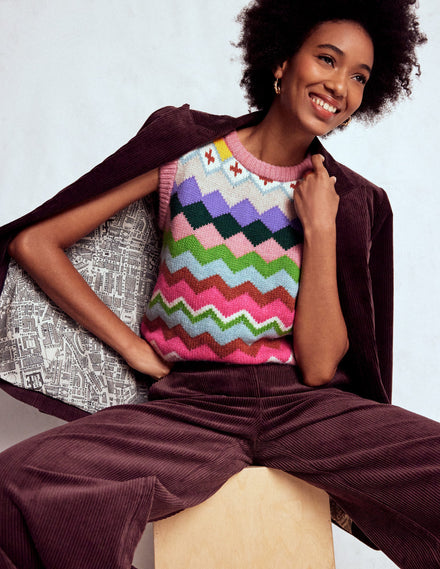 Eleanor Fair Isle Tank-Pink Heritage Fair Isle
