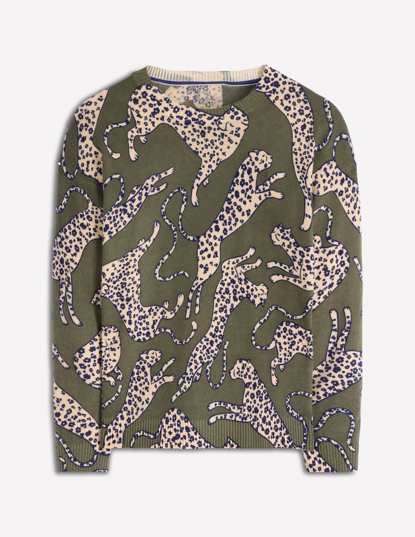 Lydia Cashmere Jumper-Woodland Green, Leopard