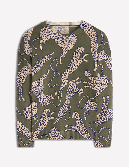Lydia Cashmere Jumper-Woodland Green, Leopard-7