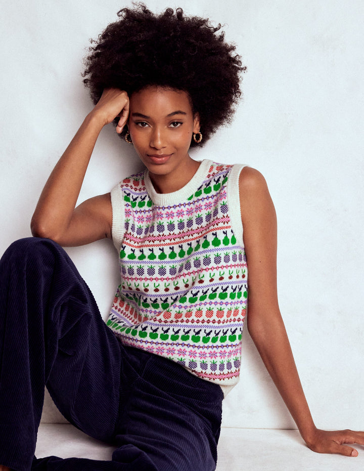 Edie Fair Isle Tank-Ecru Marl, Fruit