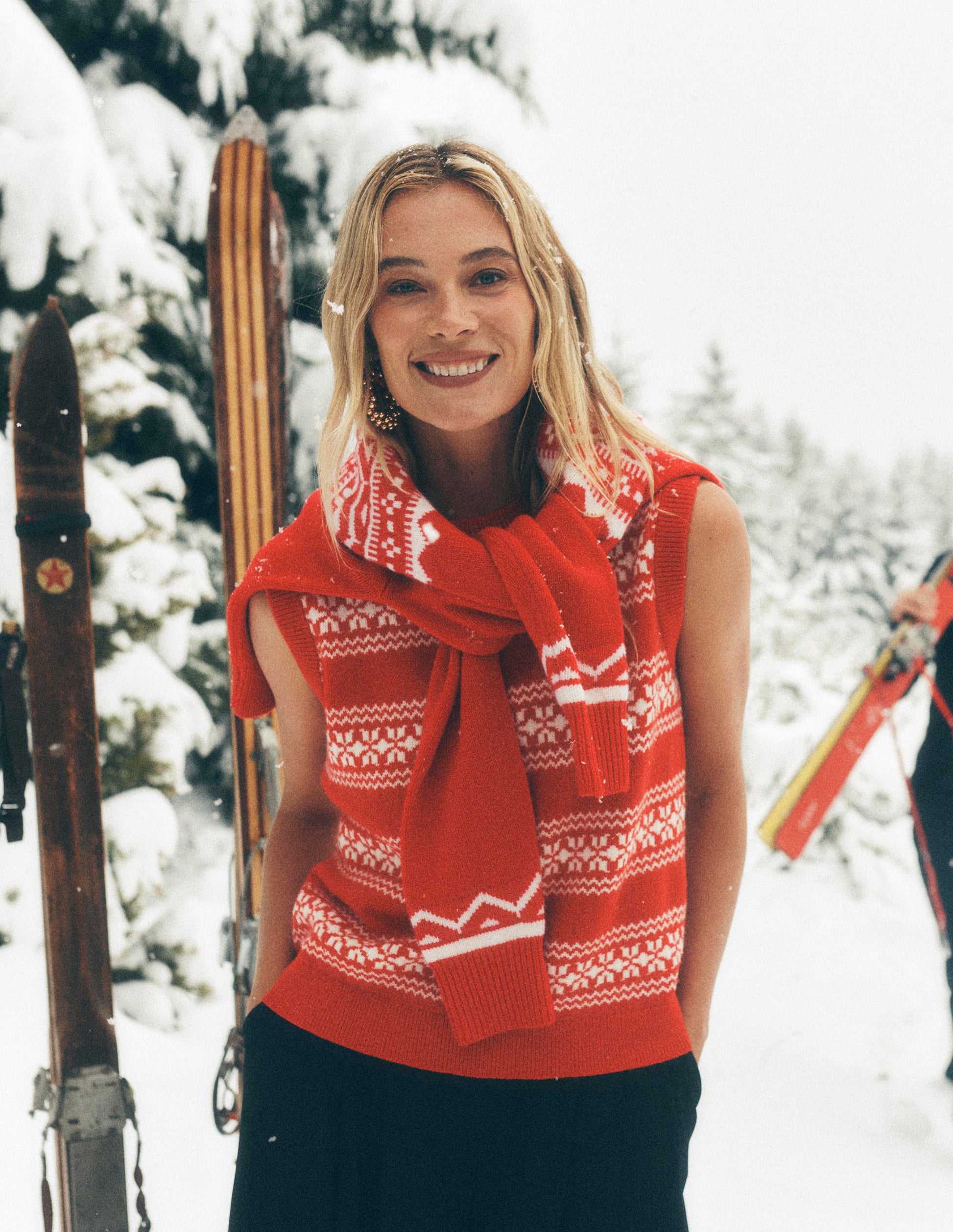 Edie Fair Isle Tank-Poppy Red, Warm Ivory-6