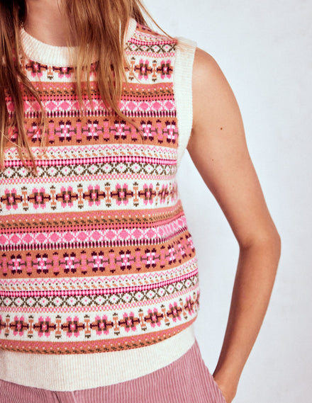 Edie Fair Isle Tank-Pink Heritage Fair Isle