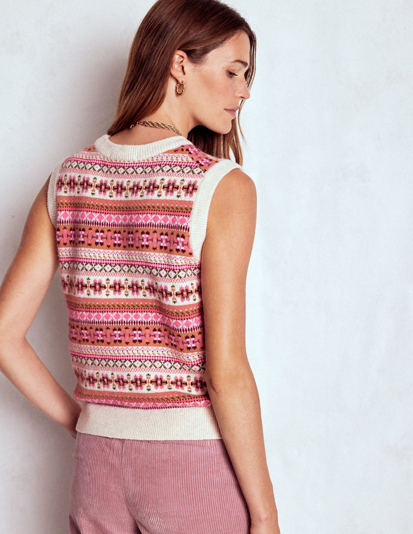 Edie Fair Isle Tank-Pink Heritage Fair Isle