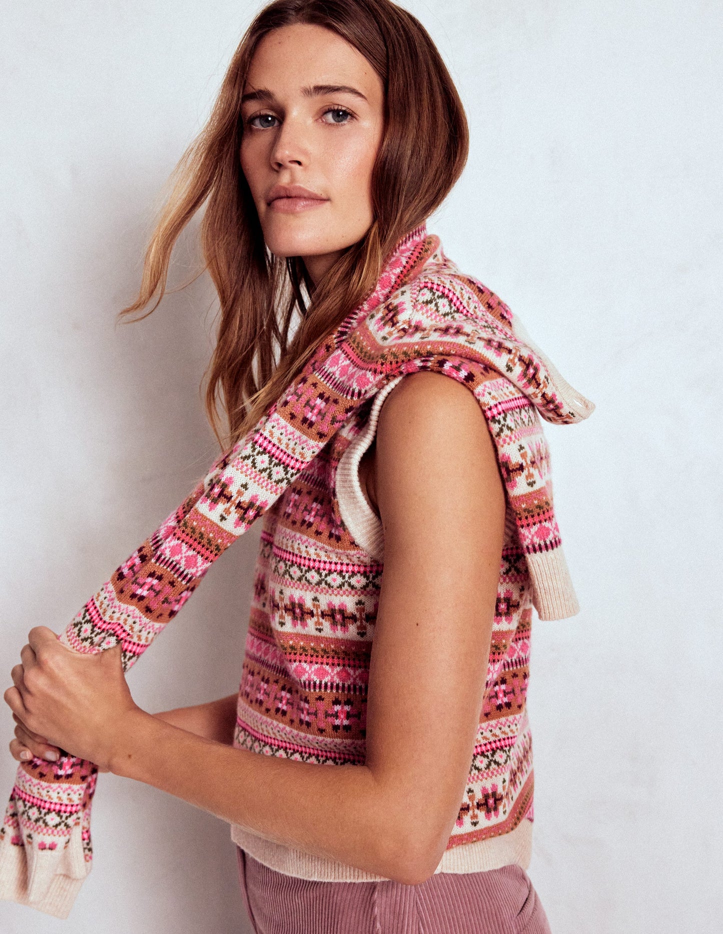 Edie Fair Isle Tank-Pink Heritage Fair Isle