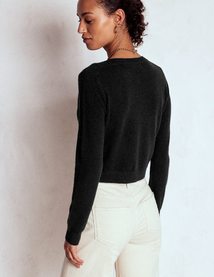 Eva Cashmere Cropped Cardigan-Black-3