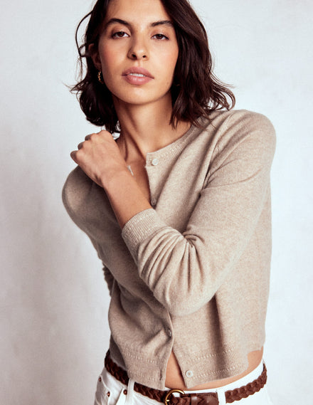 Eva Cashmere Cropped Cardigan-Chinchilla Melange