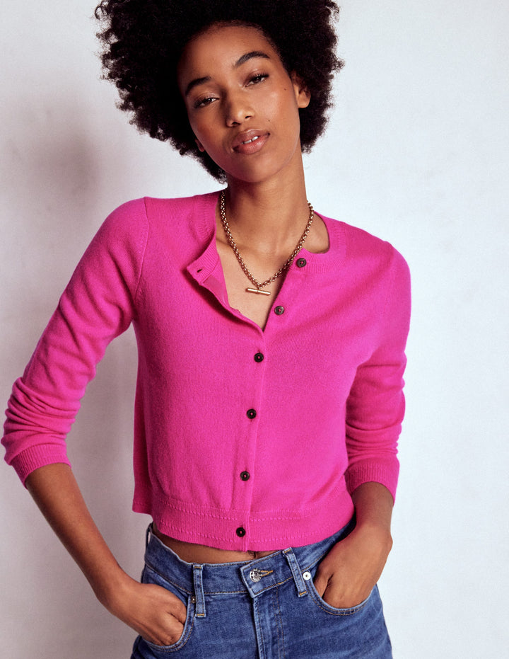 Eva Cashmere Cropped Cardigan-Pop Pansy