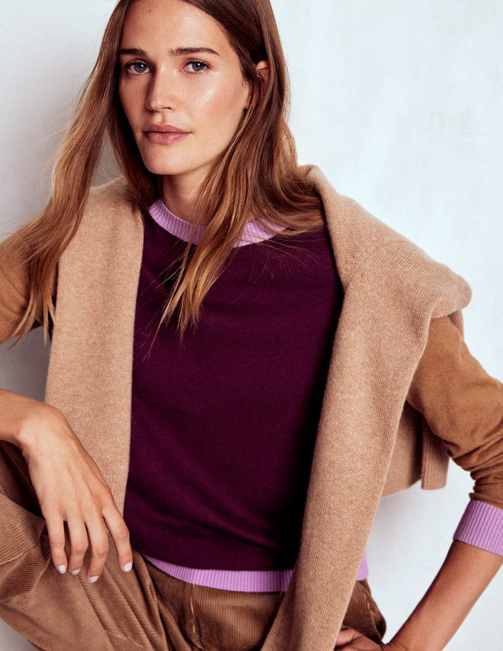 Meg Raglan Sleeve Jumper-Plum Jam,  Colour Block