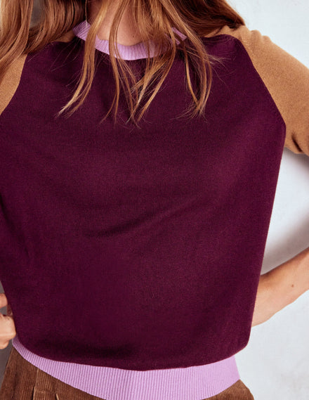Meg Raglan Sleeve Jumper-Plum Jam,  Colour Block