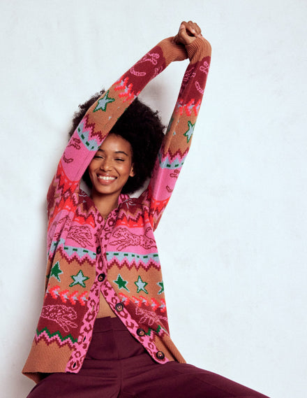 Quinn Boyfriend Cardigan-Camel, Cheetahs