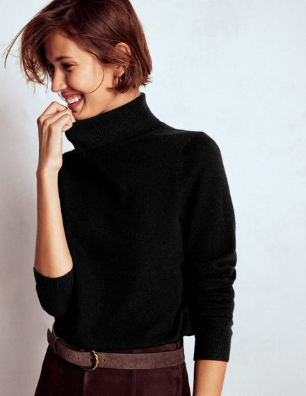 Eva Cashmere Roll Neck Jumper-Black