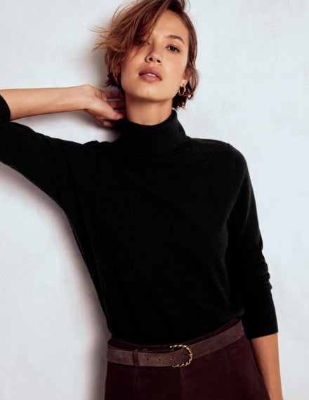 Eva Cashmere Roll Neck Jumper-Black