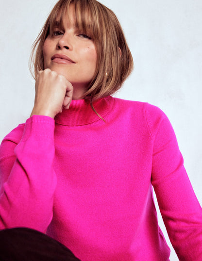 Eva Cashmere Roll Neck Jumper-Pop Pansy-1