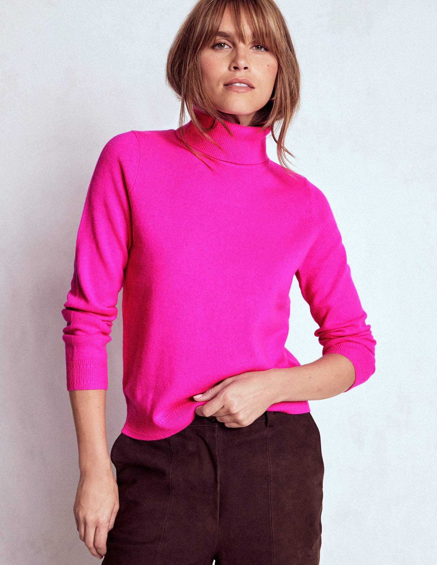 Eva Cashmere Roll Neck Jumper-Pop Pansy