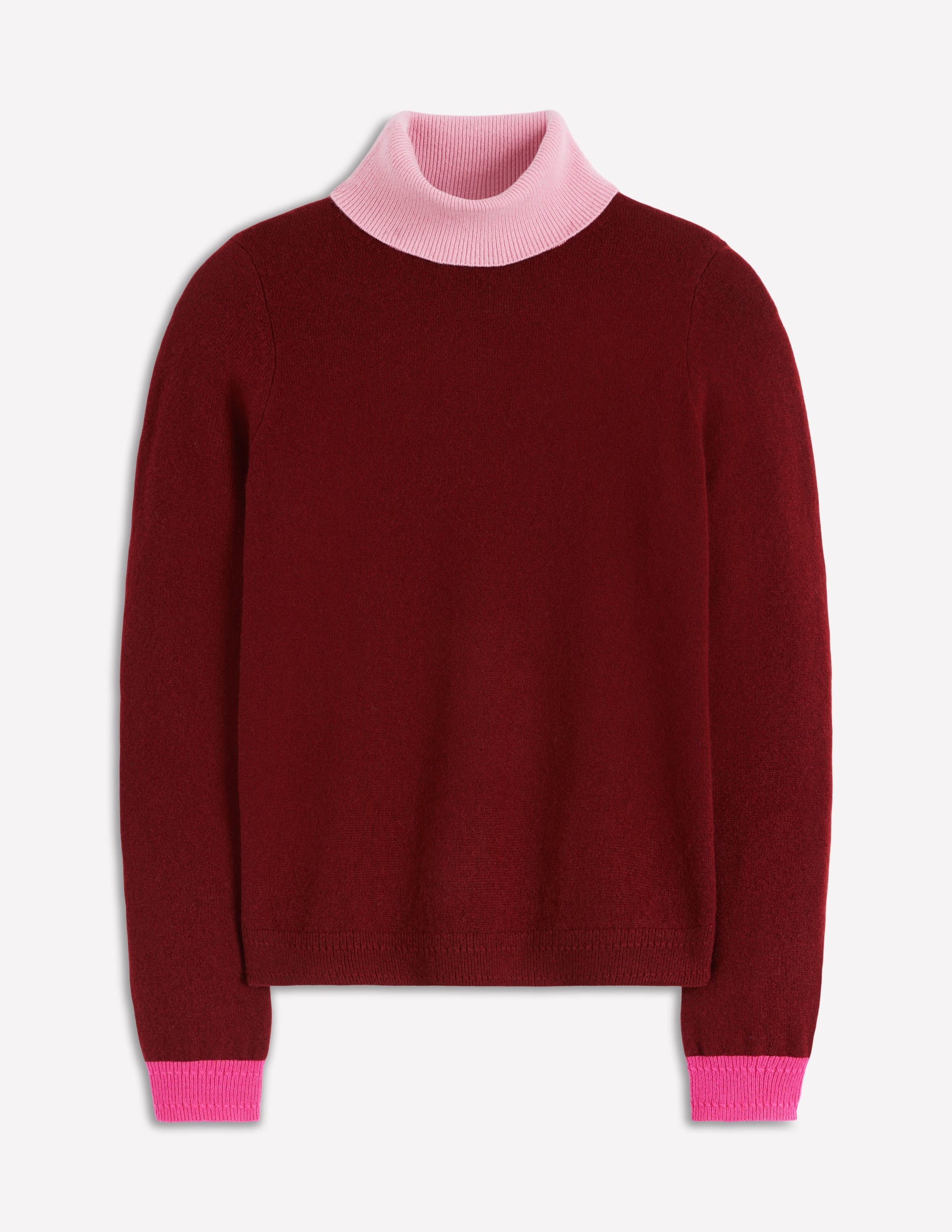Eva Cashmere Roll Neck Jumper-Chestnut, Colour Block-2