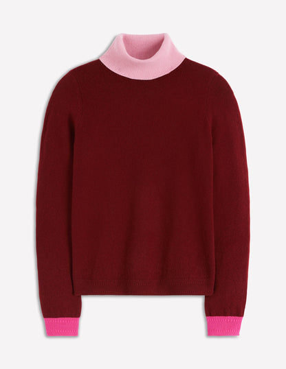 Eva Cashmere Roll Neck Jumper-Chestnut, Colour Block-2