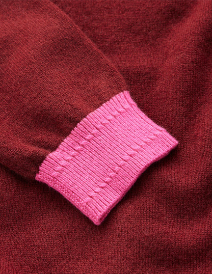 Eva Cashmere Roll Neck Jumper-Chestnut, Colour Block-4