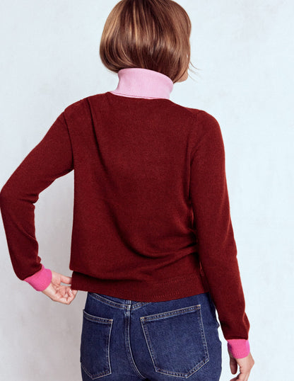Eva Cashmere Roll Neck Jumper-Chestnut, Colour Block-7