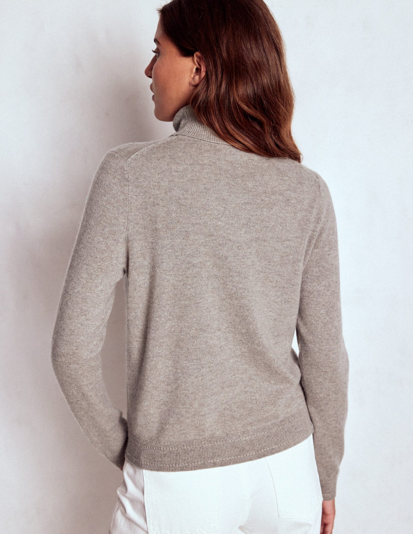 Eva Cashmere Roll Neck Jumper-Mink Melange