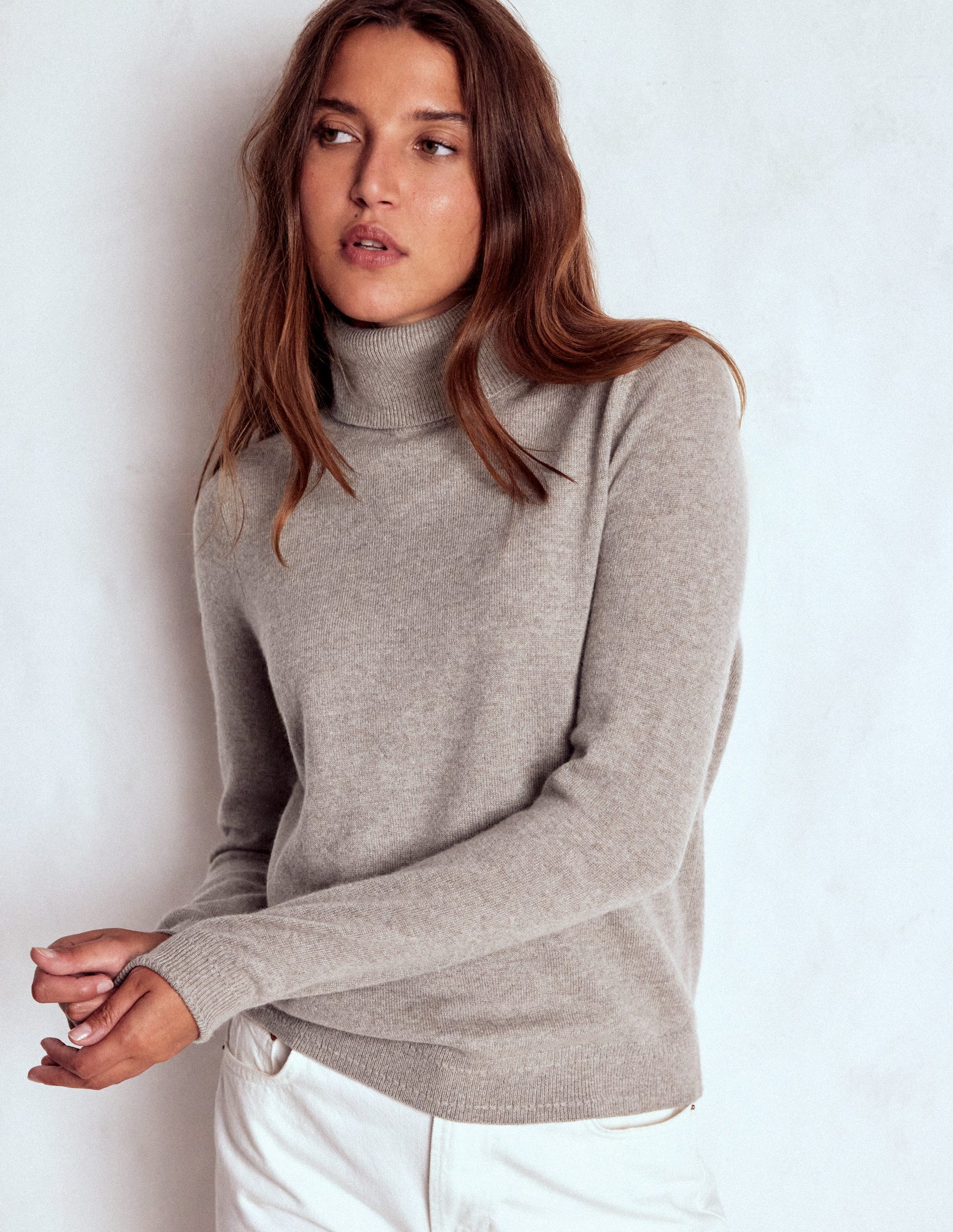 Eva Cashmere Roll Neck Jumper-Mink Melange-4