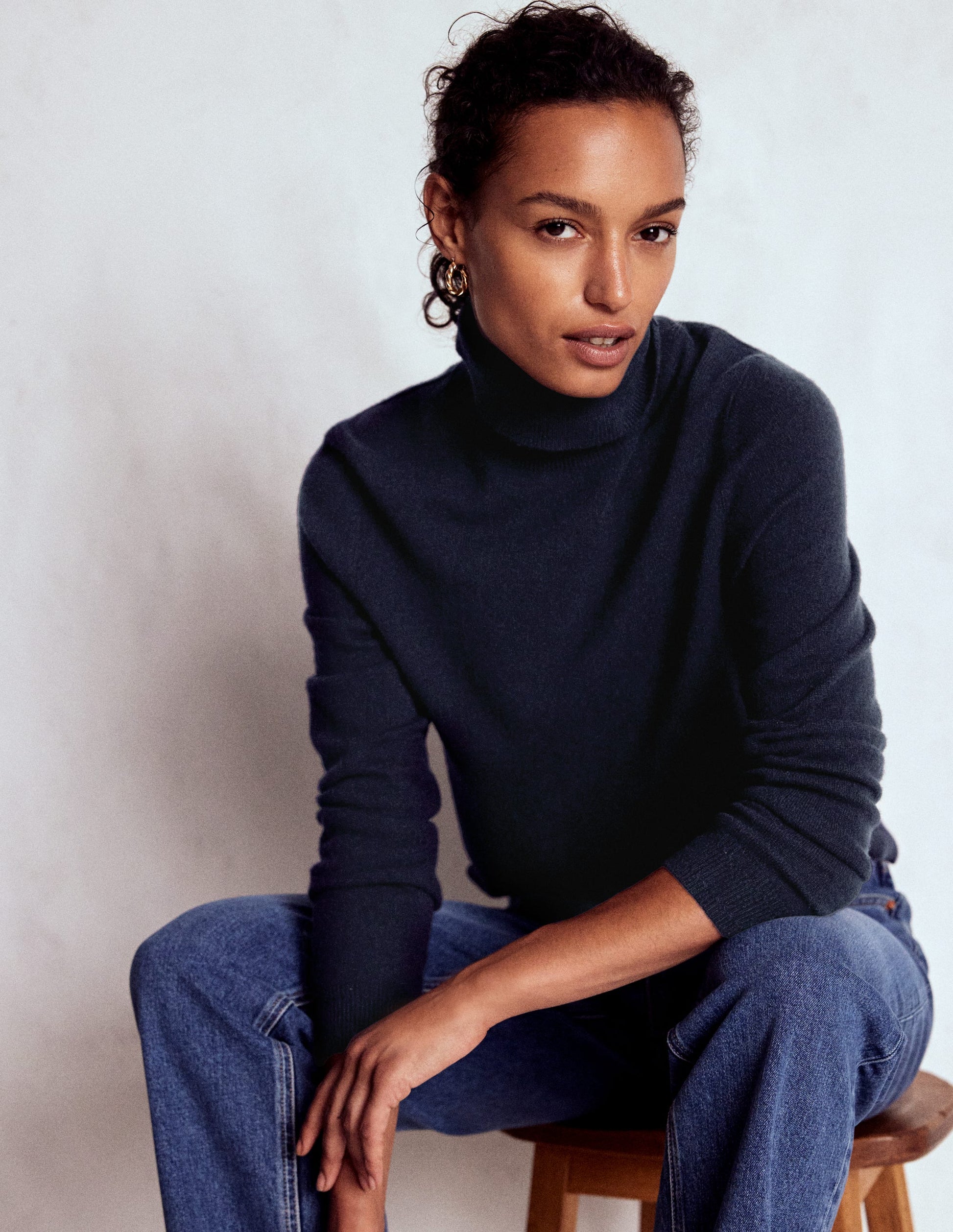 Eva Cashmere Roll Neck Jumper-Navy-1