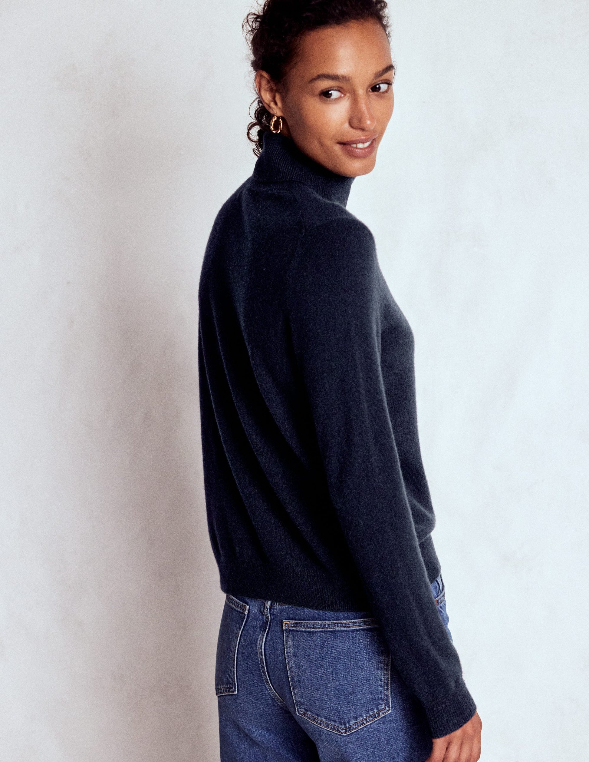 Eva Cashmere Roll Neck Jumper-Navy-3
