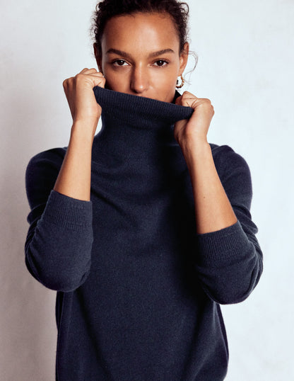 Eva Cashmere Roll Neck Jumper-Navy-5
