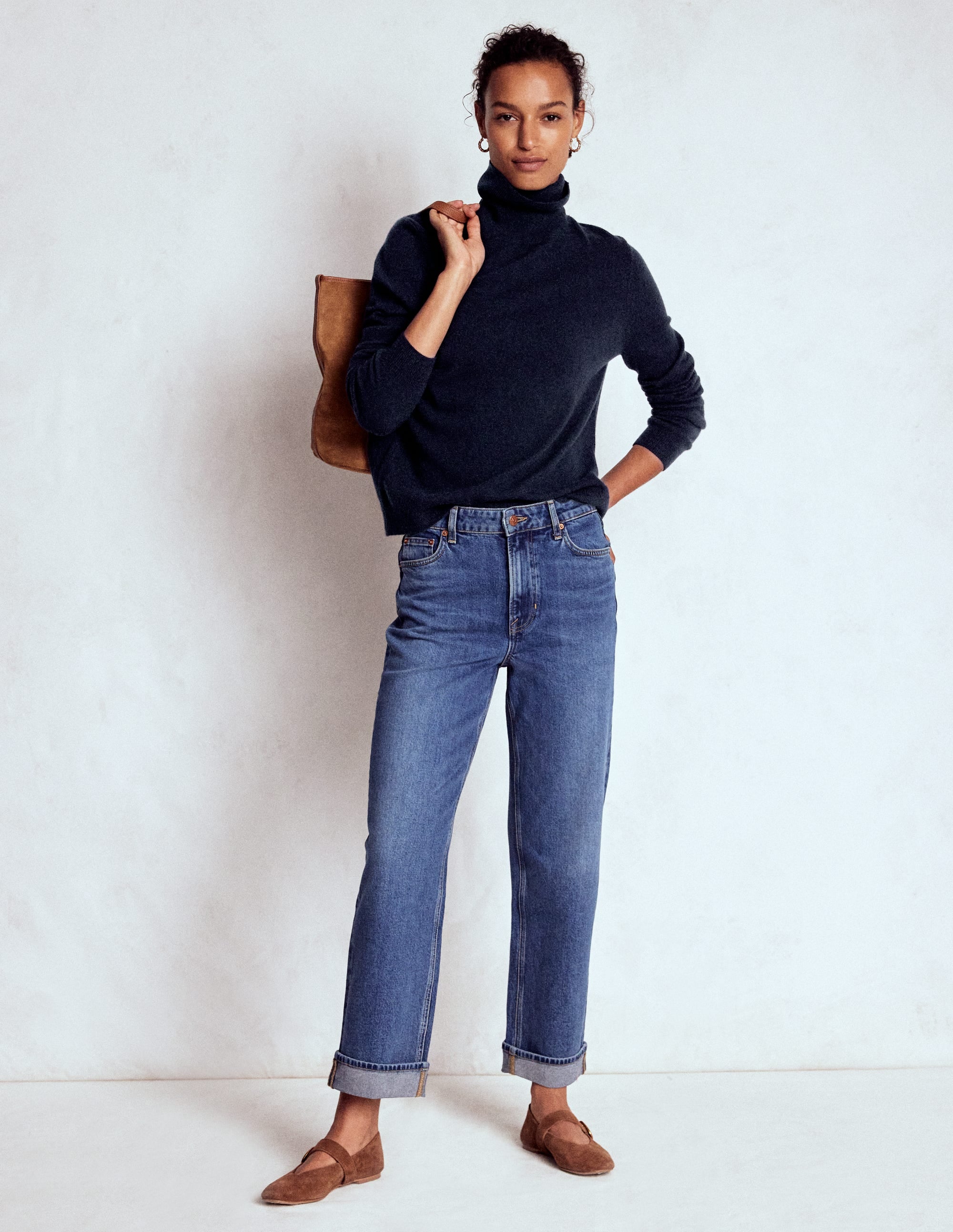 Eva Cashmere Roll Neck Jumper-Navy - Image 6