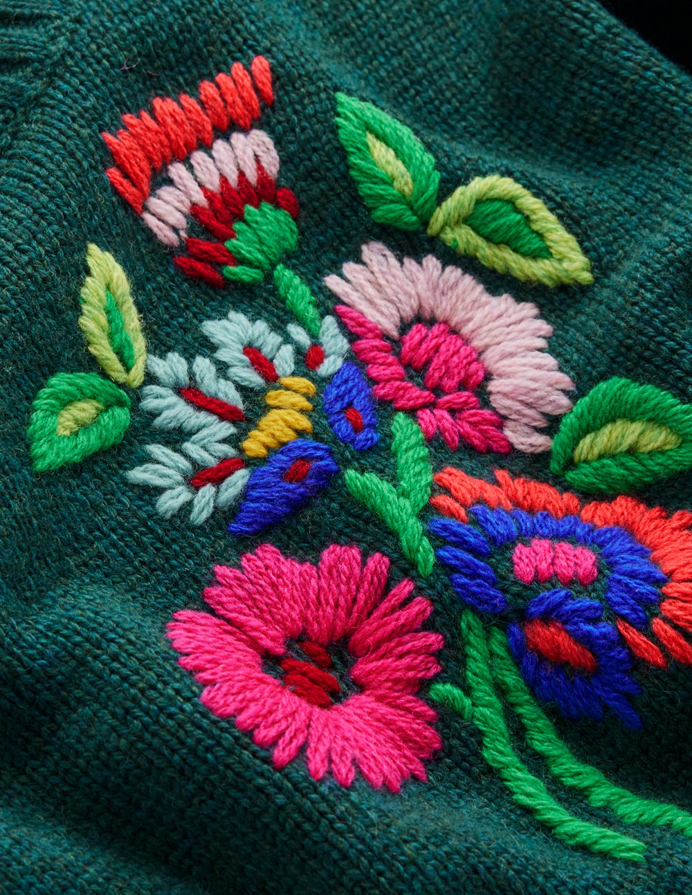 Natalie Embroidered Jumper-Emerald Night Bouquet