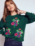 Natalie Embroidered Jumper-Emerald Night Bouquet