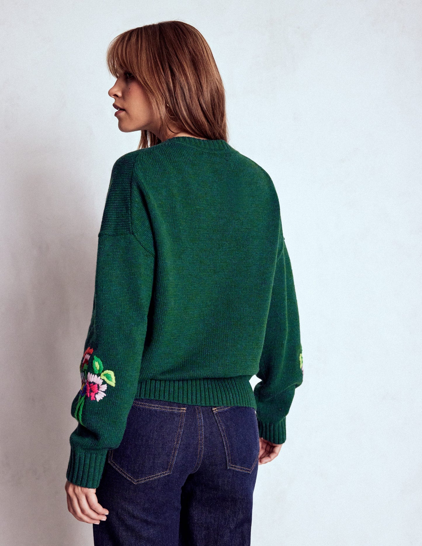 Natalie Embroidered Jumper-Emerald Night Bouquet