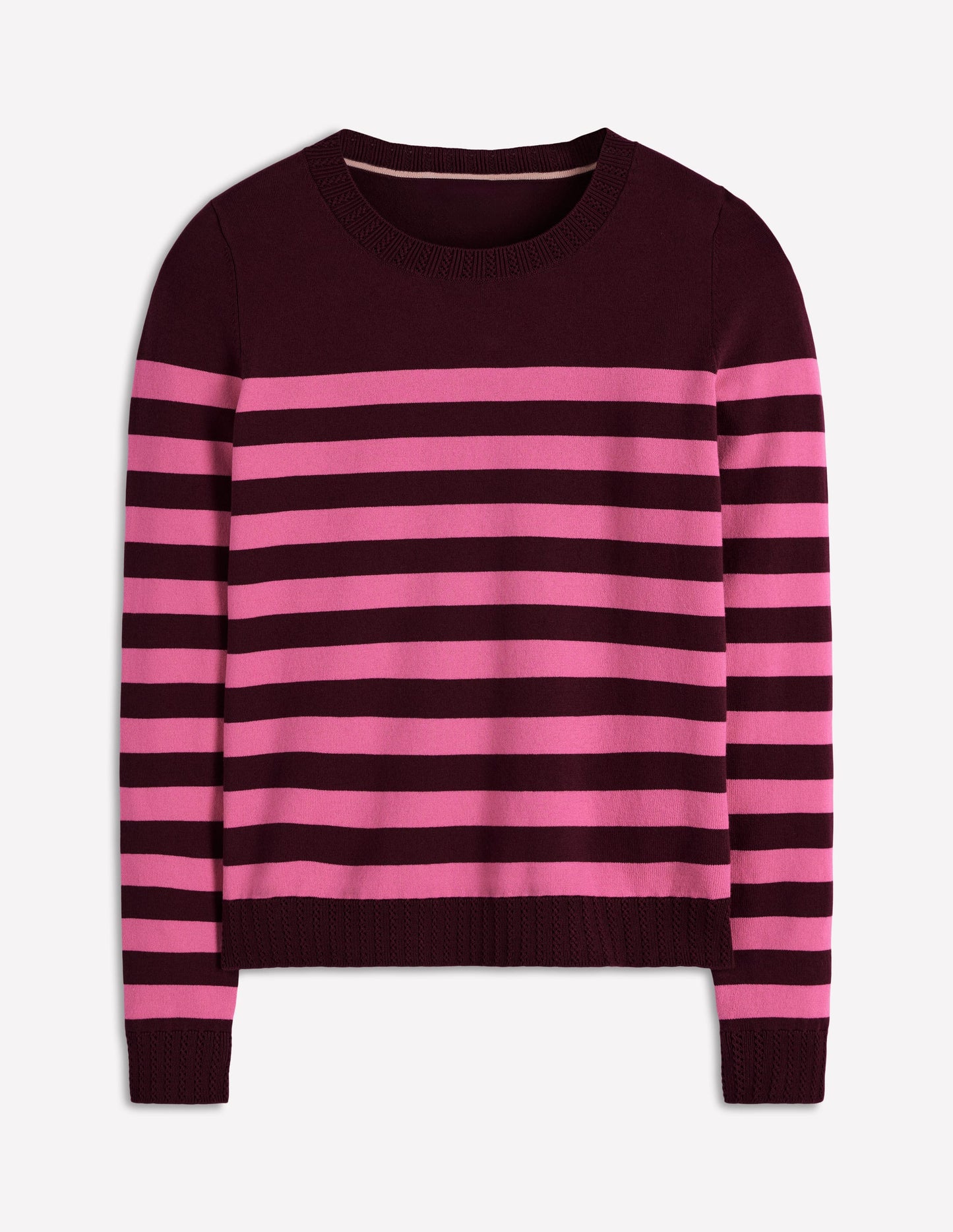 Emilia Cotton Crew Jumper-Chestnut/Pink Stripe