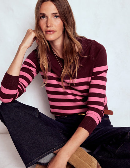 Emilia Cotton Crew Jumper-Chestnut/Pink Stripe-1